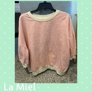 LA MIEL Pink and Cream Striped Top